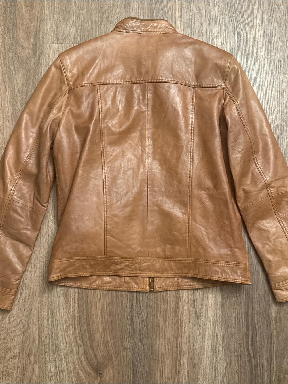 Black Rivet: Cognac Cafe Racer-Style Leather Jacket medium - Picture 7 of 7